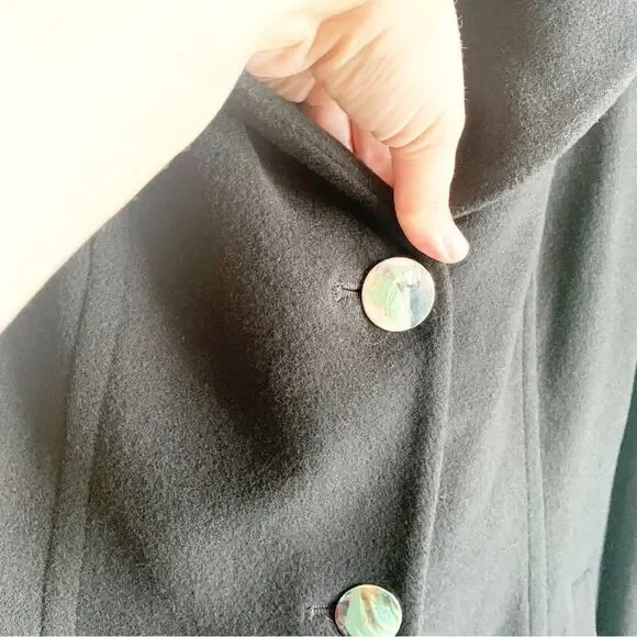 Anne Klein Wool Cashmere Blend Midi Length Pea Coat Large Rounded Neckline 6 Six - Picture 4 of 14